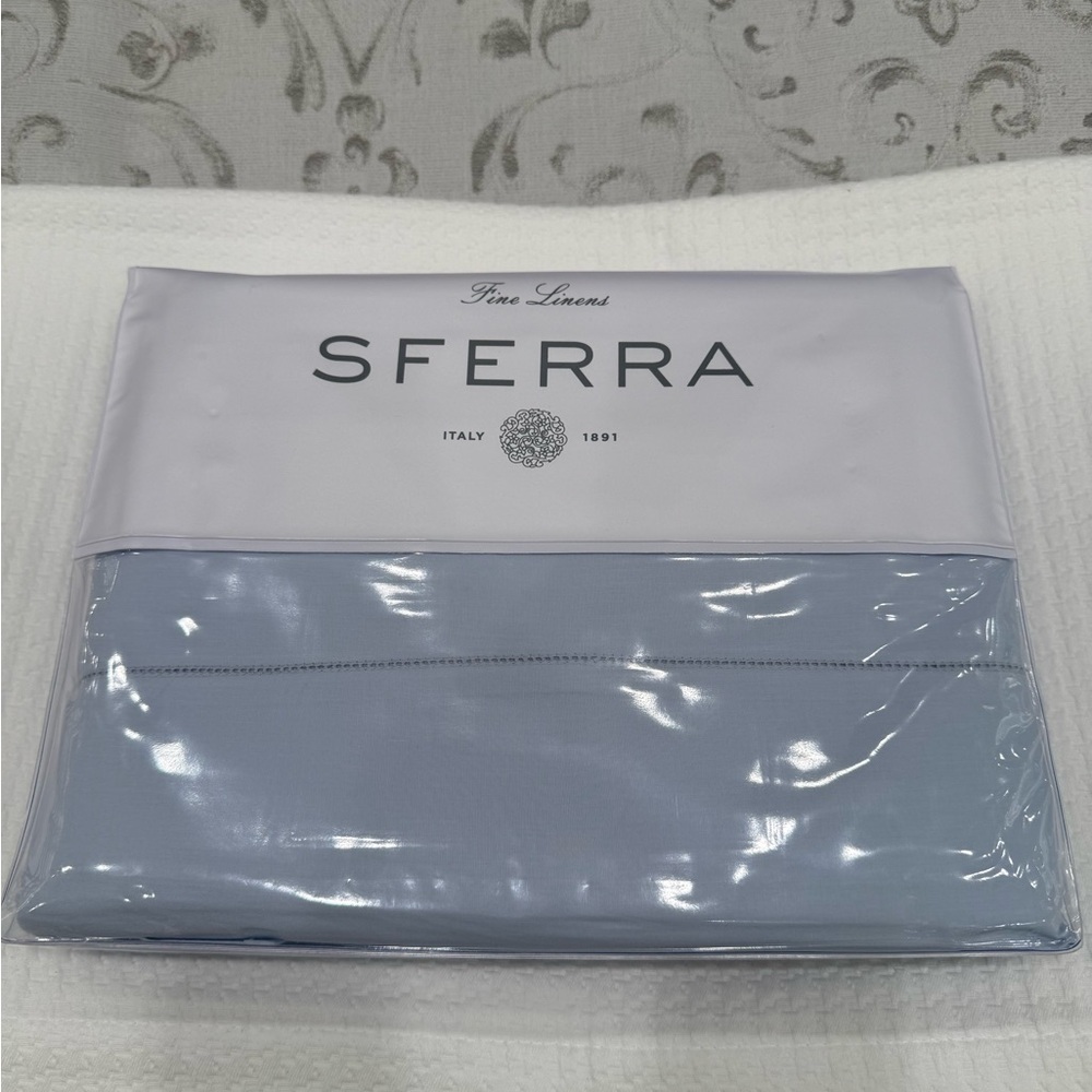 SFERRA LEONARDO PERCALE 4-PIECE CAL-KING SHEET SET IN BLUE MADE IN ITALY
